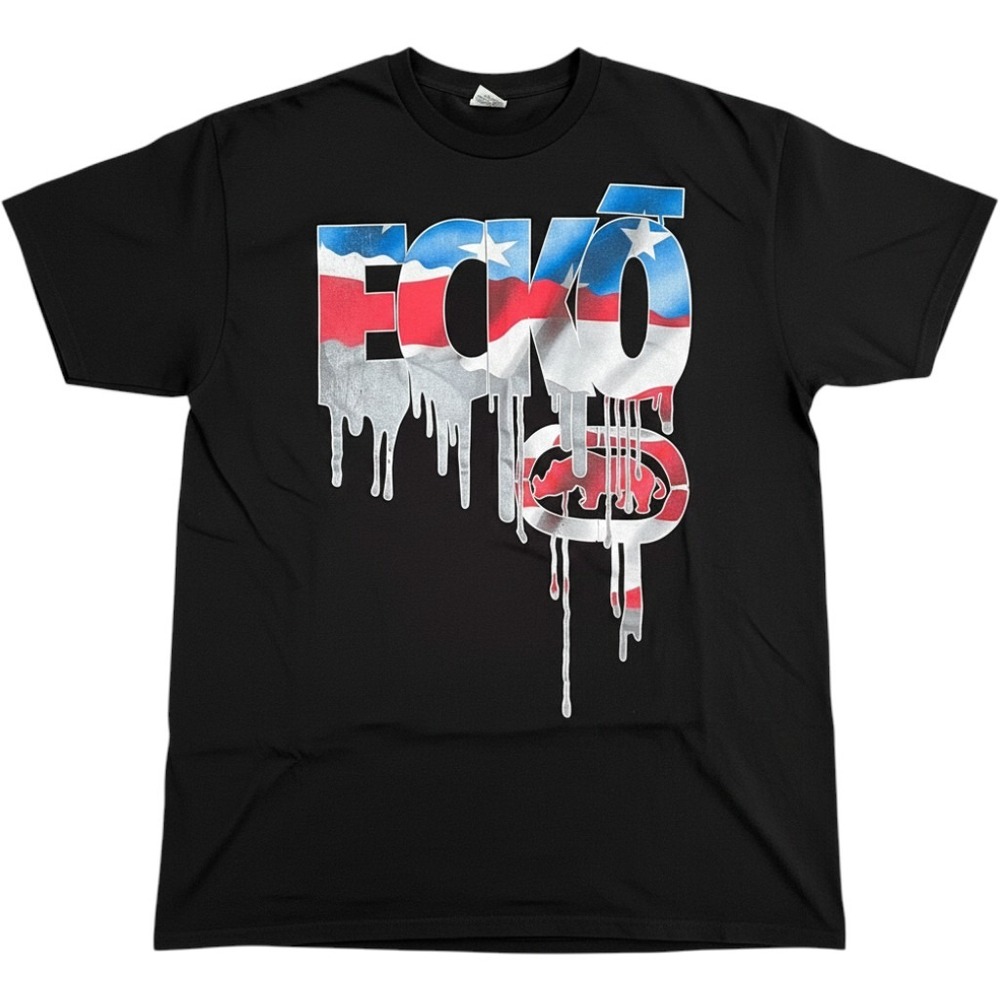 Ecko Unltd Mens XL Black Puerto Rico Flag Drip Graphic Logo T-Shirt Streetwear